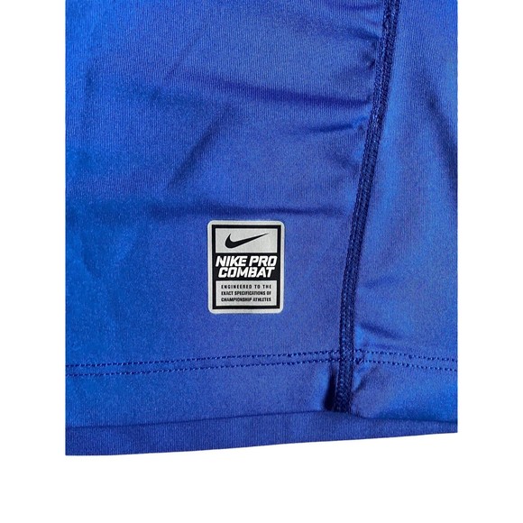 Nike Pro Combat Mens Dri Fit T-Shirt Size L Blue Fitted Short Sleeve Crewneck - Picture 4 of 12